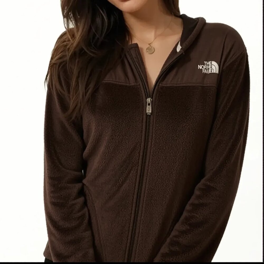 The North Face Fleece Brown Long-Sleeve Full-Zip Hooded Jacket Women's Small